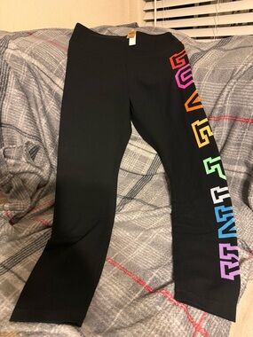 PINK Victoria's Secret Black Leggings with Purple Trim